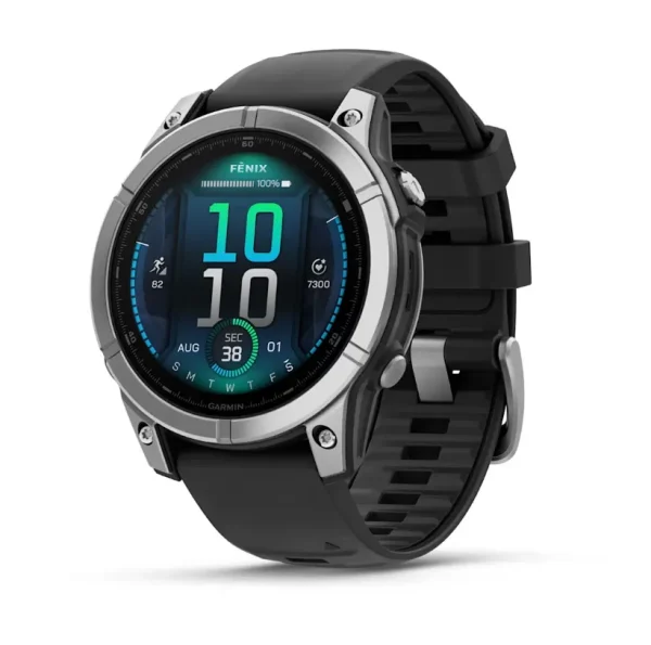 GARMIN fenix E 47 mm Stainless steel Black silicone band