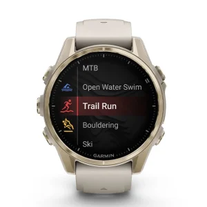 GARMIN fenix 8 – 43 mm, AMOLED Sapphire, Soft Gold Limestone Leather Band