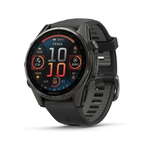 GARMIN fenix 8 – 43 mm, AMOLED Sapphire, Carbon grey DLC titanium Black/pebble grey silicone band