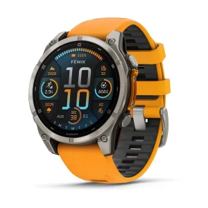 GARMIN fenix 8 – 47 mm, AMOLED Sapphire, Titanium Spark orange/graphite silicone band