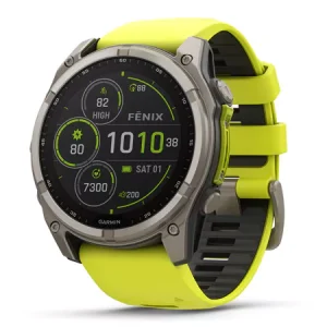 GARMIN fenix 8 – 51 mm, Solar Sapphire, Titanium Amp yellow/graphite silicone band