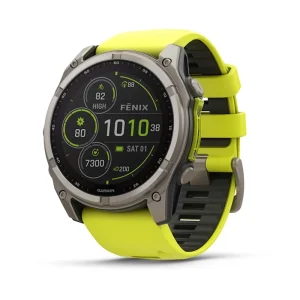 GARMIN fenix 8 – 47 mm, Solar Sapphire, Titanium Amp yellow/graphite silicone band
