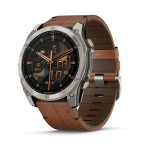 fēnix 8 51 mm AMOLED Sapphire Bare Titanium, Black with Chestnut Leather Band